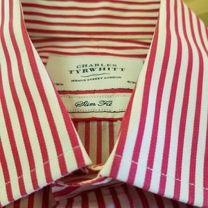 French cuff, pink/red striped dress shirt